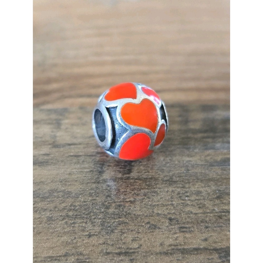 Auth Pandora ALE S925 Red Hot Love Hearts Enamel Bead Charm 790436ER Retired